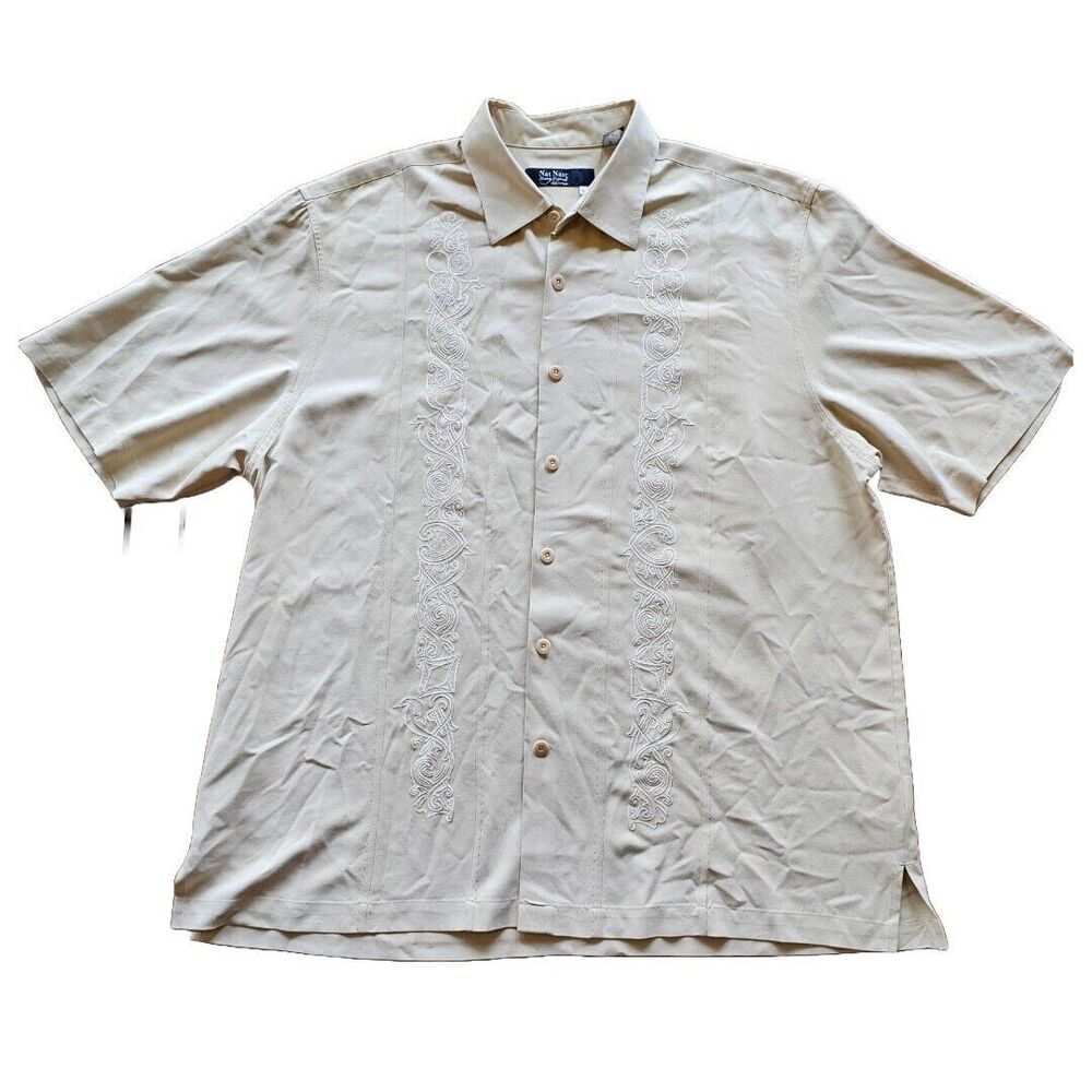 nat nast xl Embroirdered silk Button Up Mens Shirt Las Vegas Cruise Vacation